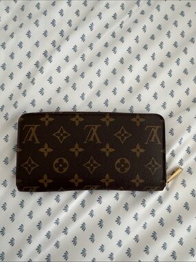 Louis Vuitton Brown Monogram Zip Wallet with Gold Zip